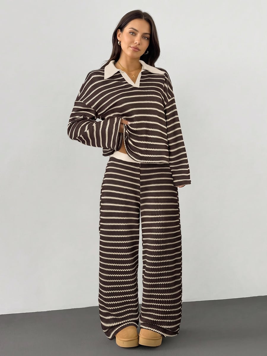 Full length in coffee stripes