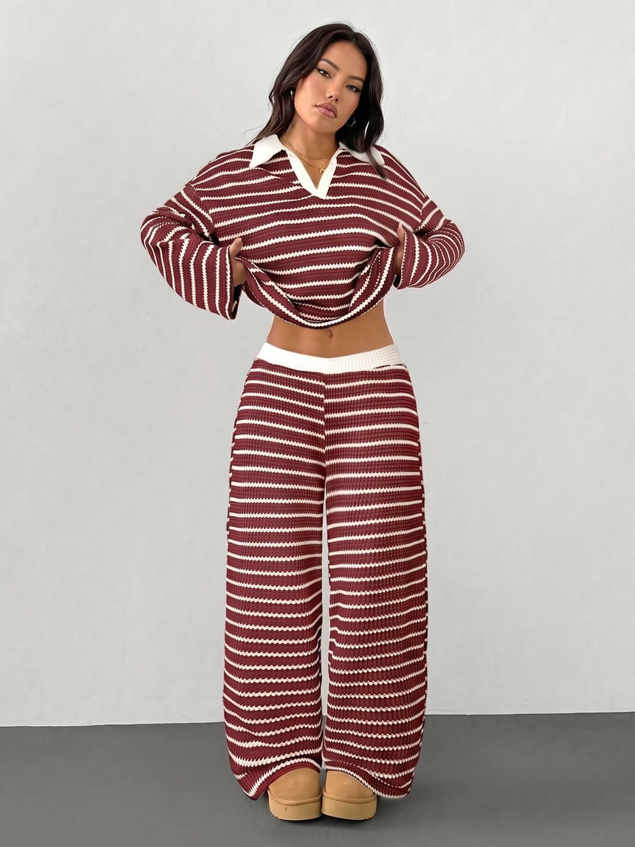 Full length in red stripes