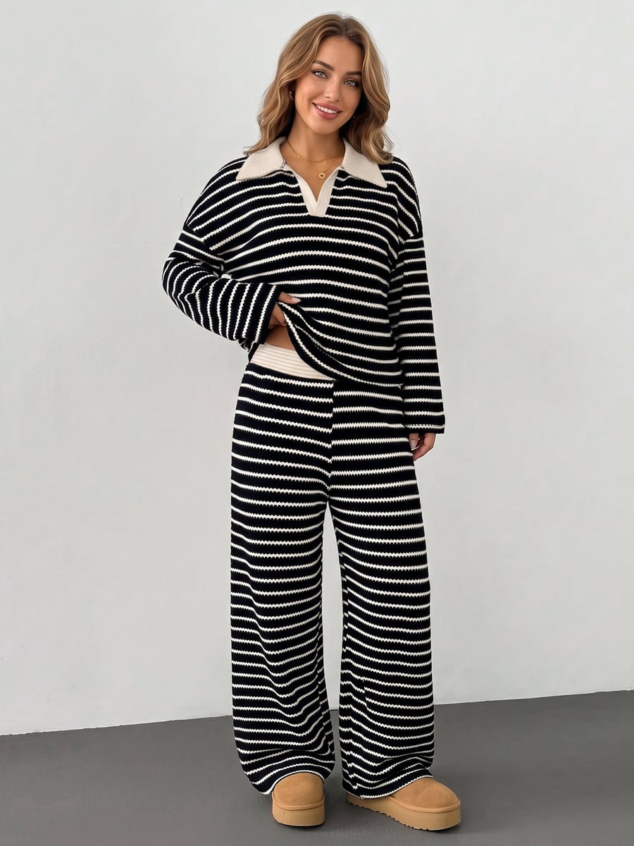 Full length in black stripes