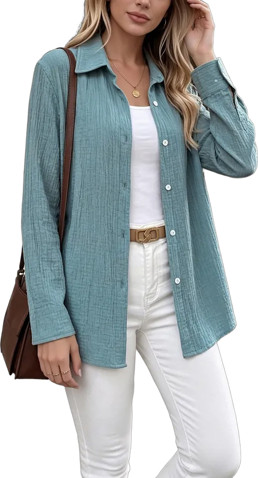 Textured collared button-down shirt