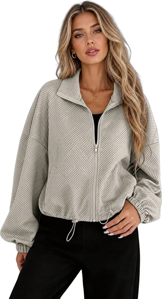 Textured zip-up drawstring jacket