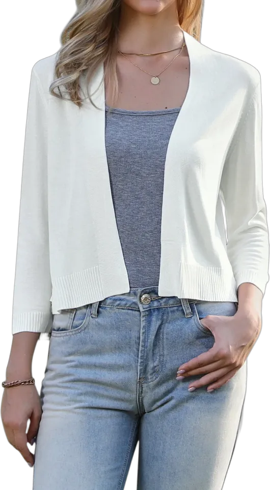 Three-quarter sleeve cropped open cardigan