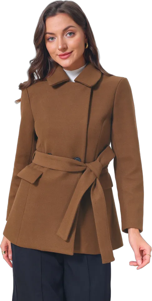 Tie-belt short pea coat