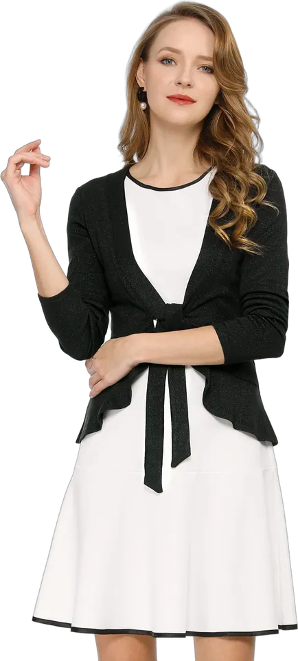 Tie-front ruffle-hem cropped cardigan