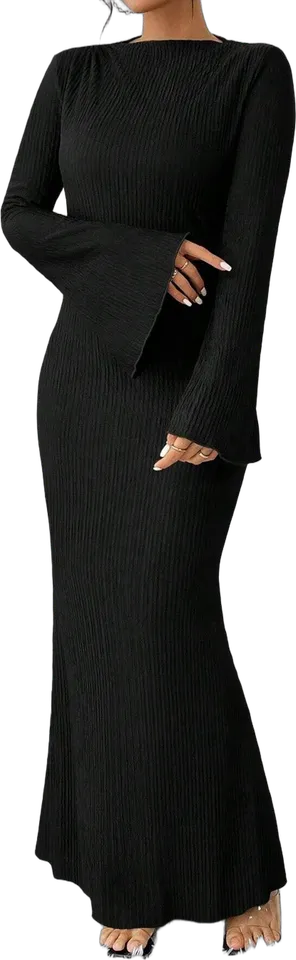 Trumpet sleeve boat neck mermaid maxi dress