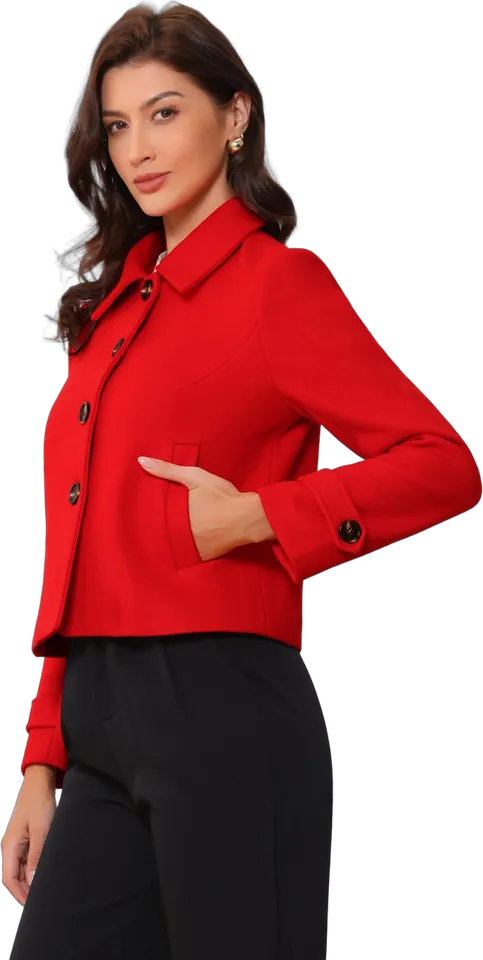 Turn-down collar short pea coat