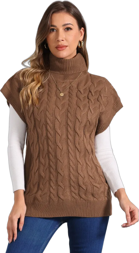 Turtleneck cable knit sweater vest