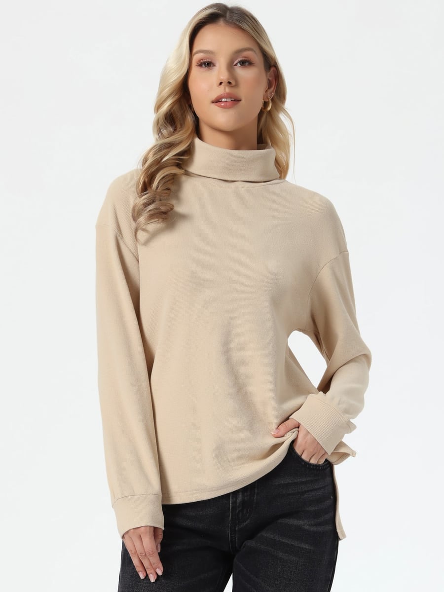 Front view, apricot sweater