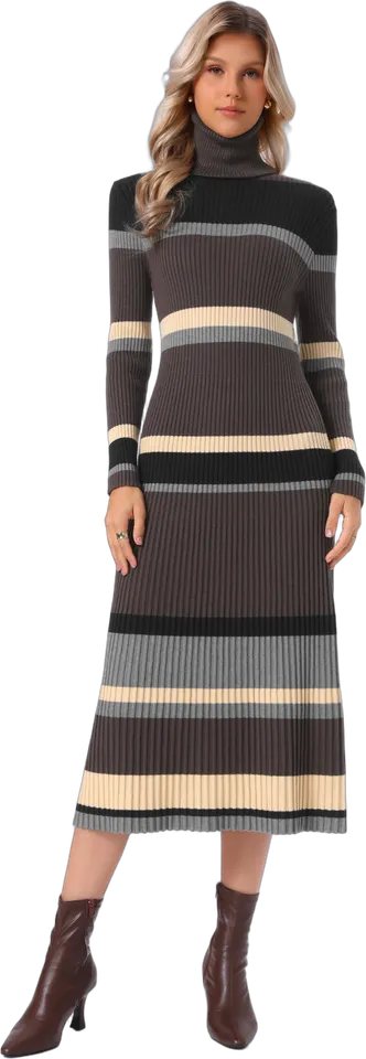 Turtleneck striped sweater dress
