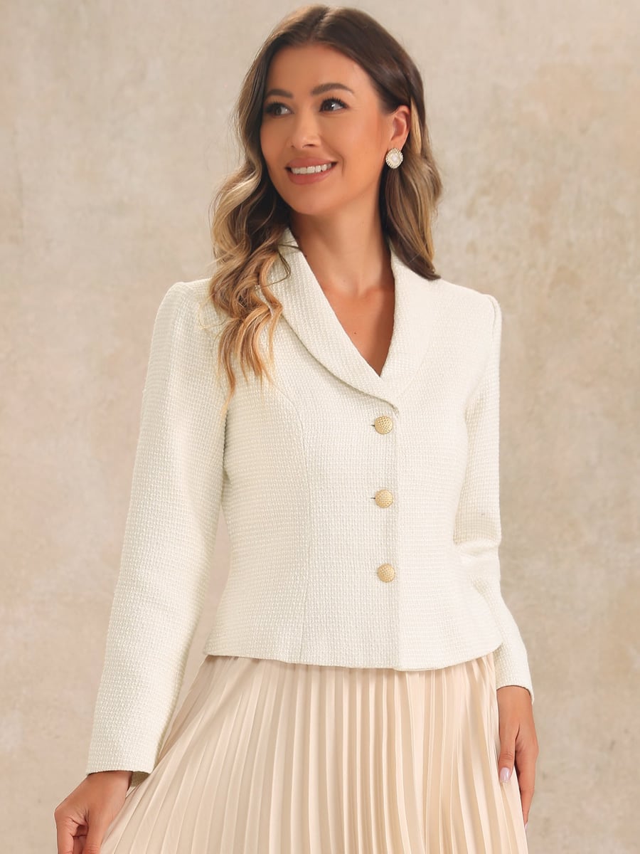 Angled front showing the shawl collar