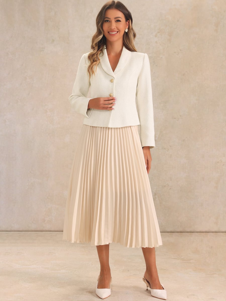 Full length with a pleated skirt