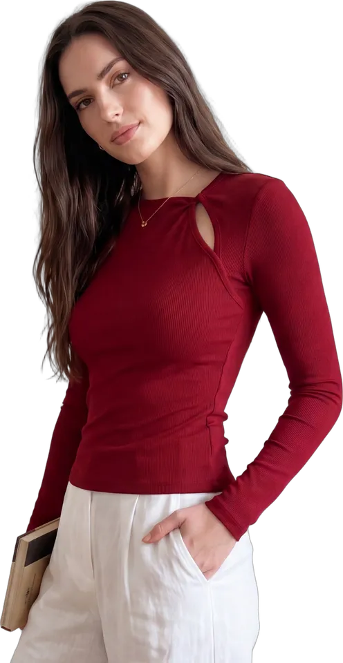 Twist keyhole long sleeve fitted top
