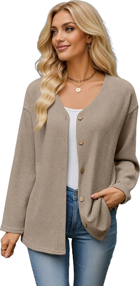 V-neck loose button knit cardigan