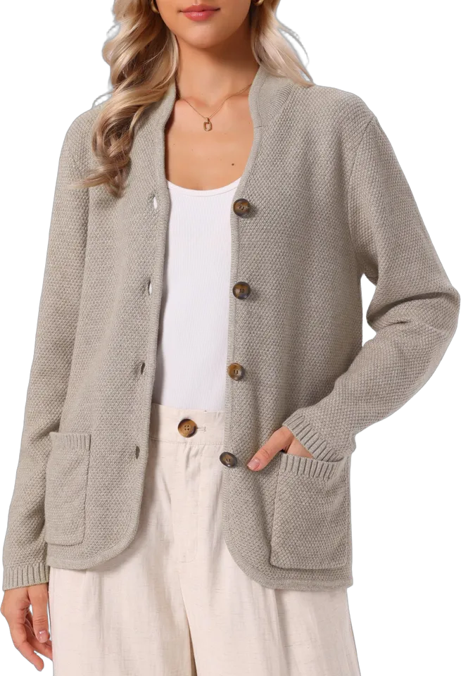 V-neck patch pocket button cardigan