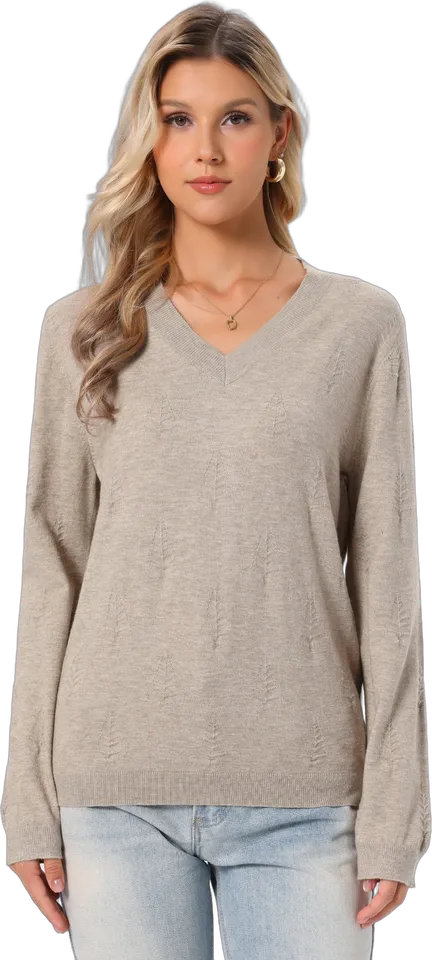 V-neck ribbed wool blend sweater