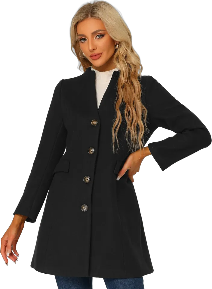 V-neck single-breasted long coat
