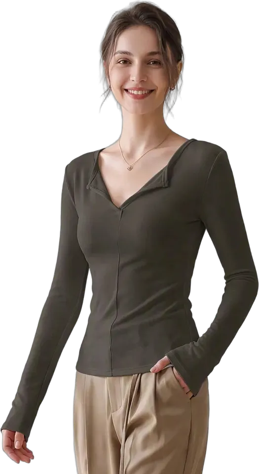 V neck slim fit long sleeve tee
