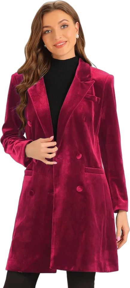 Velvet double-breasted long coat