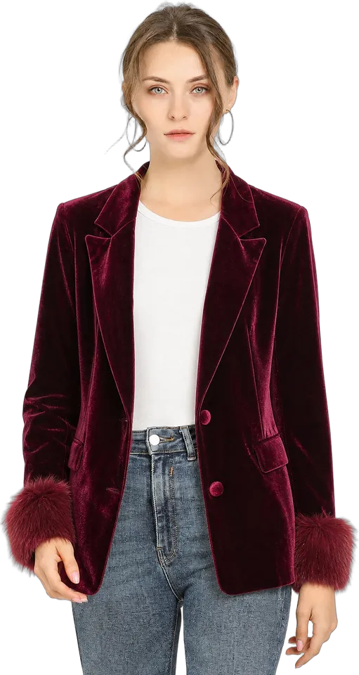 Velvet faux fur cuff blazer