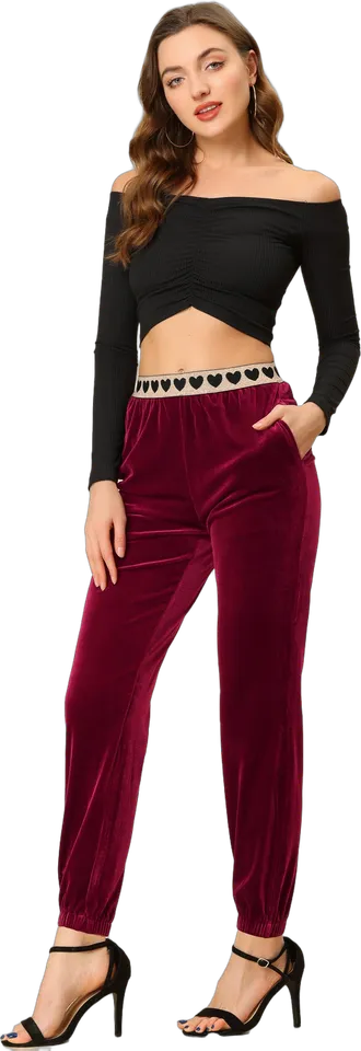 Pantalón jogger de terciopelo con cintura de corazones