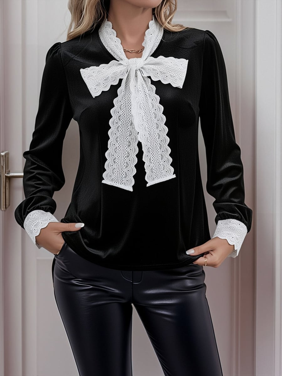 Front view with the lace bow