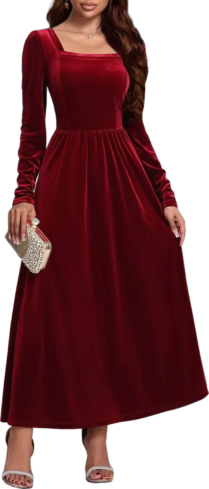 Open back square neck velvet maxi dress