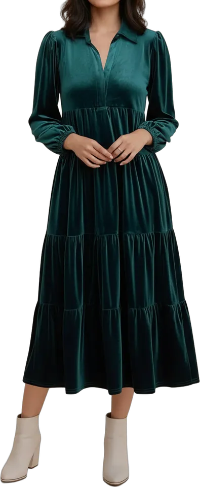 Velvet tiered midi dress