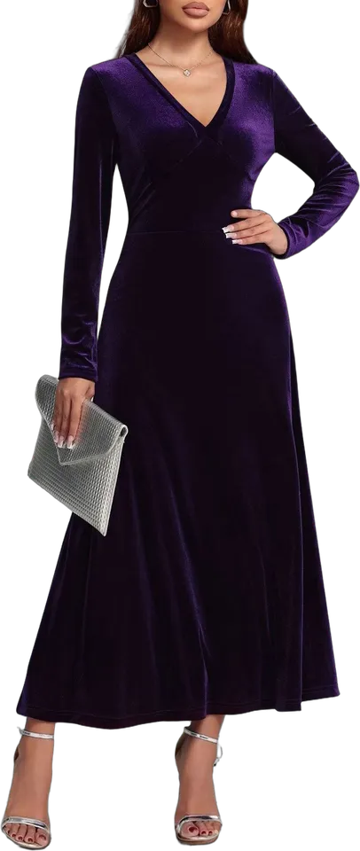 Velvet V-neck A-line maxi dress