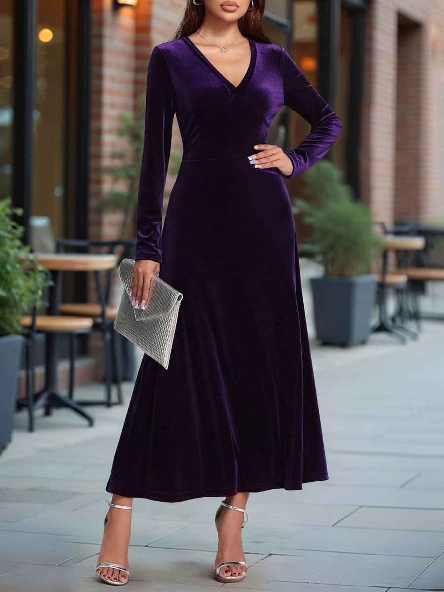 Full-length front view in purple