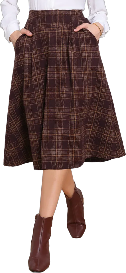 Falda midi de cuadros vintage con bolsillos
