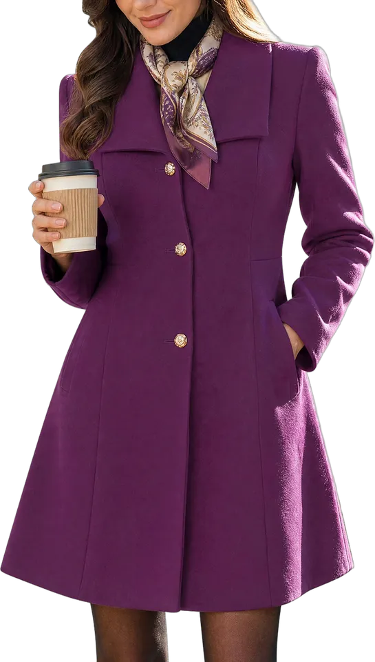 Wide collar A-line mid-length coat
