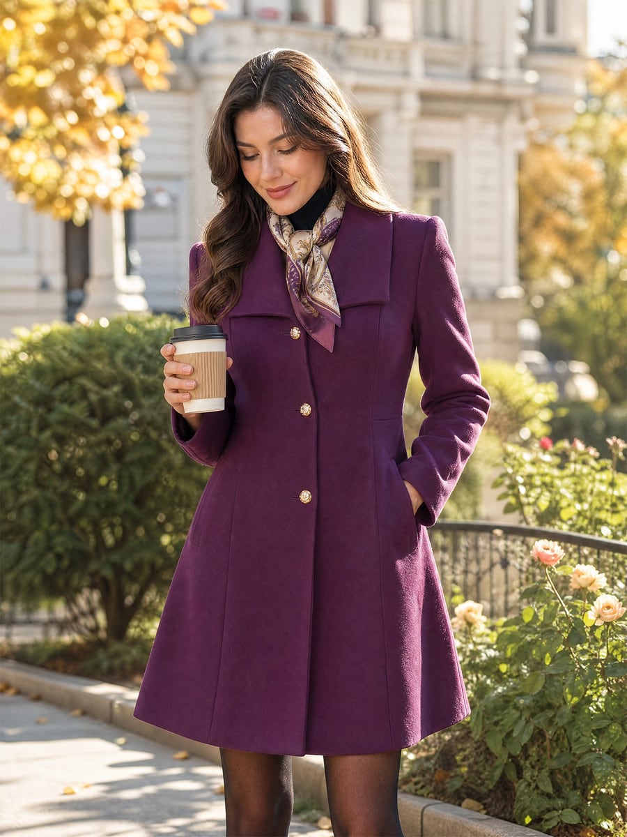 Full length on an autumn street with a coffee