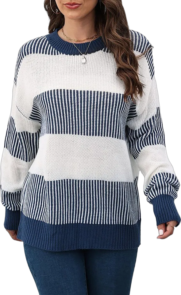 Wide stripe loose sweater