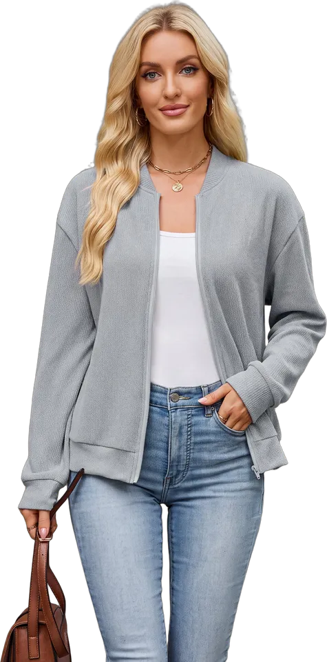 Zip-up knit bomber jacket