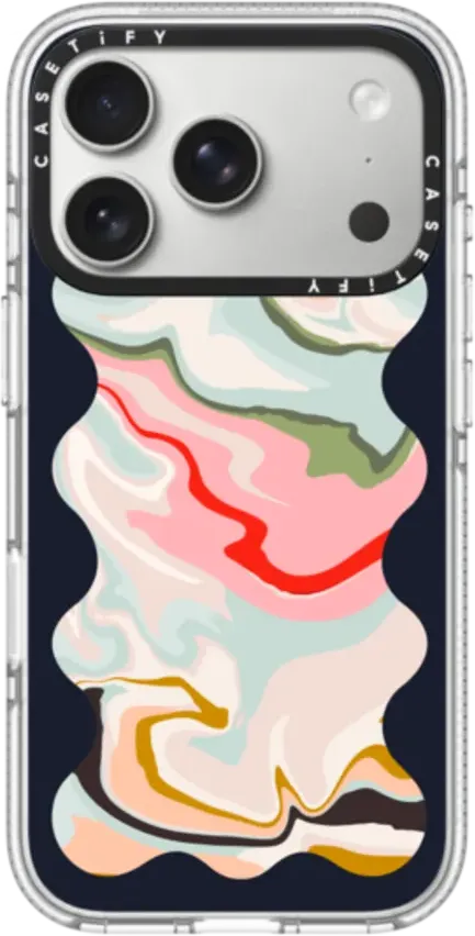 Retro Rainbow with Black Wavy Border Funda Impact transparente