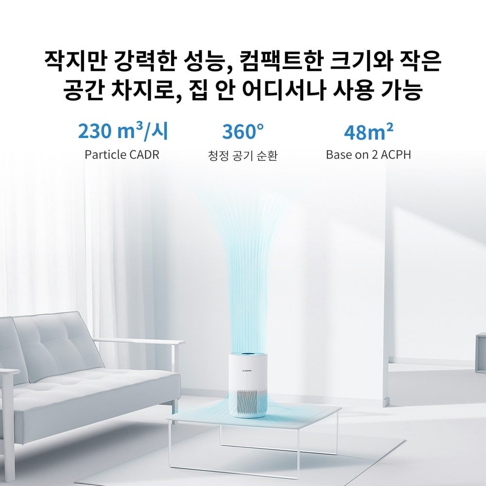 CADR 230m³/h와 360도 흡입