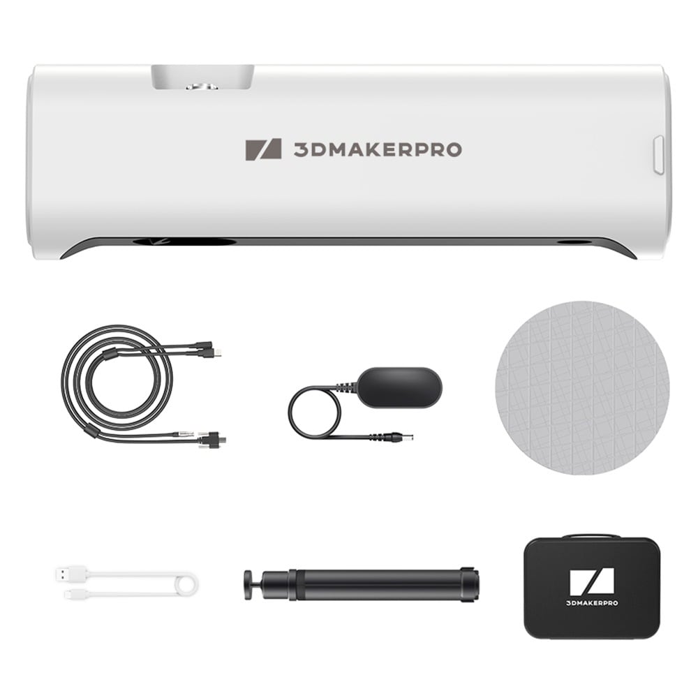 Scanner, cables, tripod, turntable and case