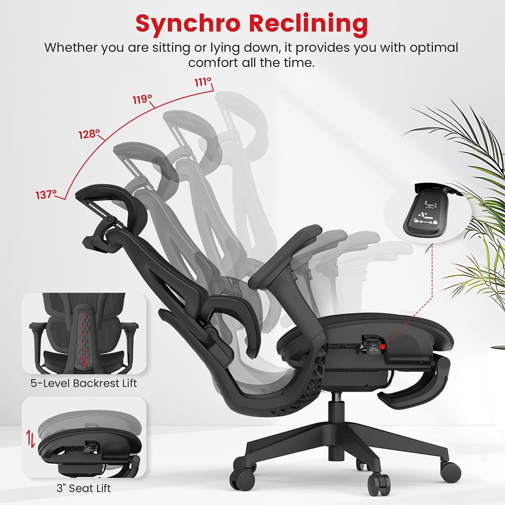 Four recline positions from 111° to 137°