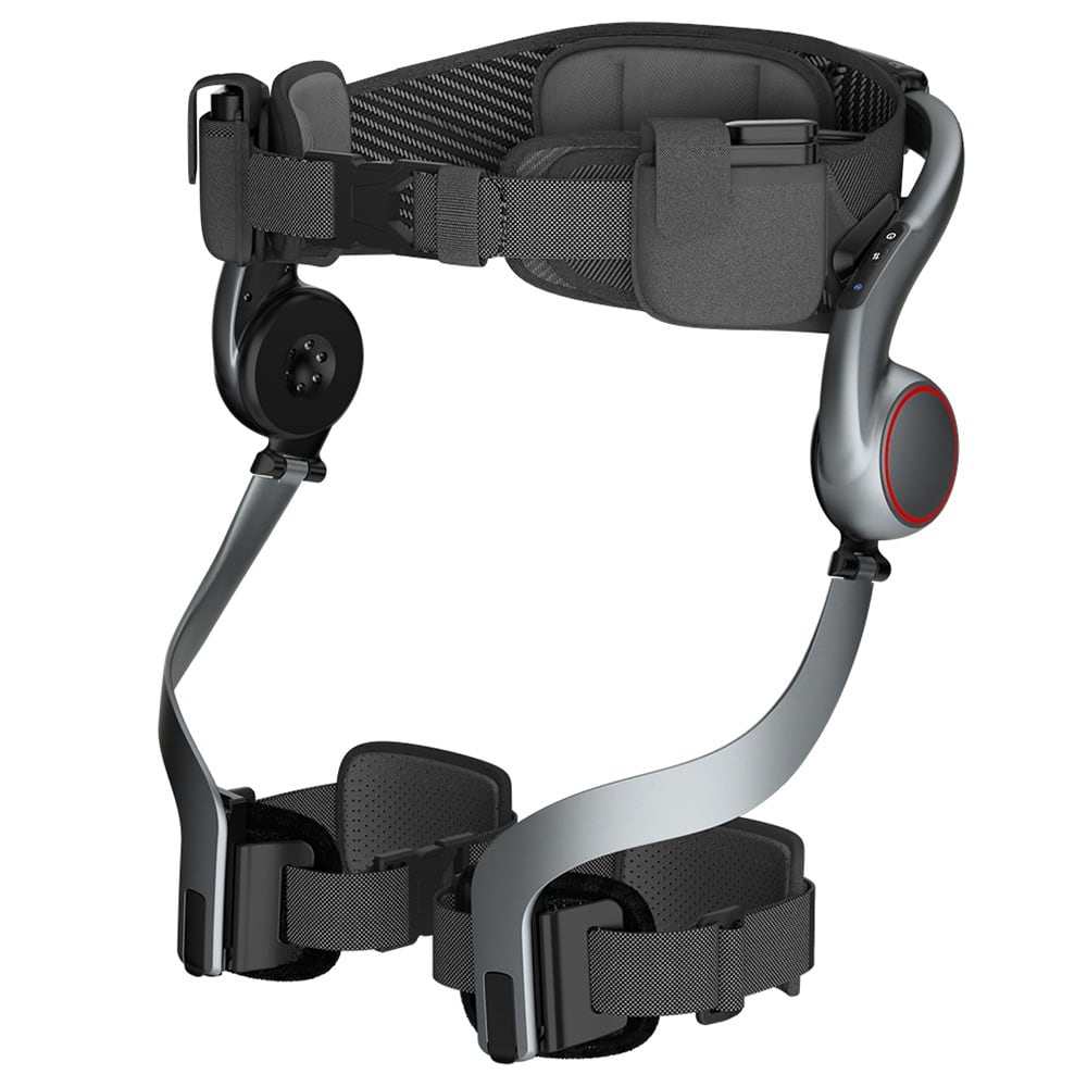 The exoskeleton with waist belt and thigh straps