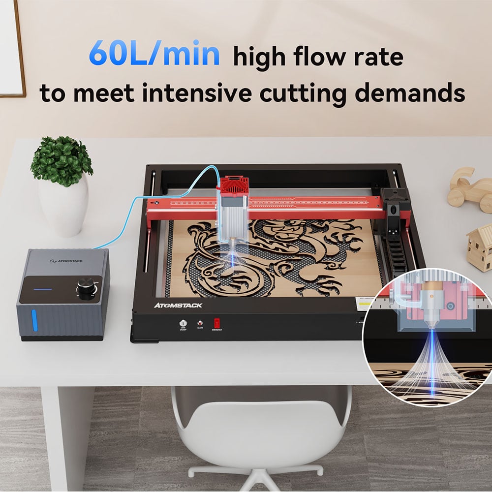 Running beside a laser engraver on a desk