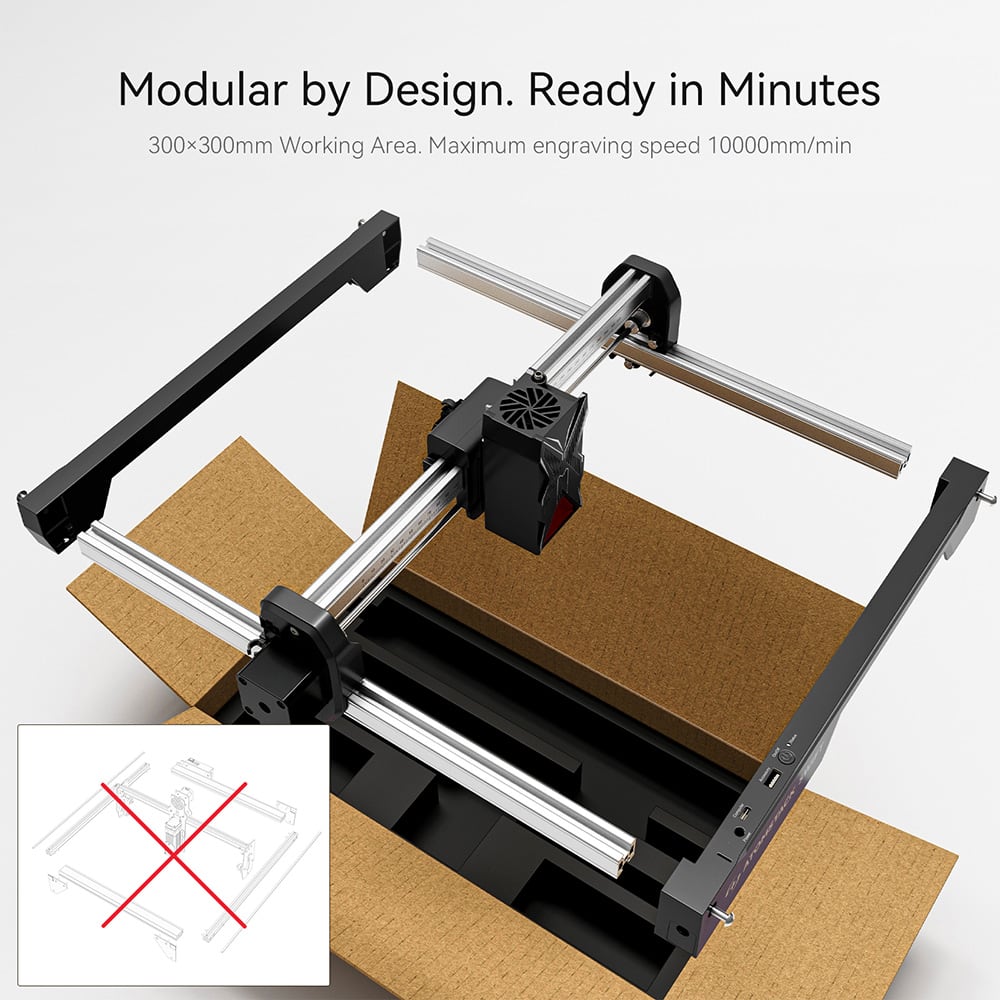 Montaje modular y área de 300 × 300 mm