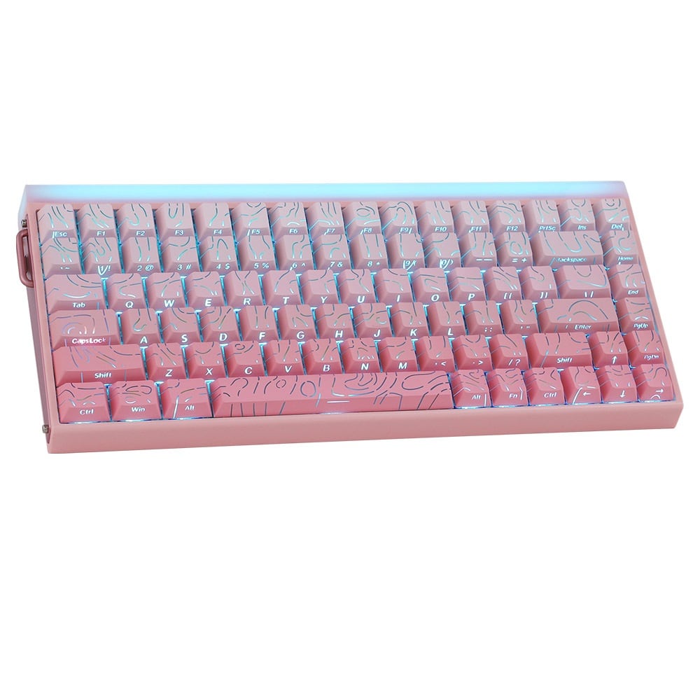 El teclado rosa con barra de luz arcoíris