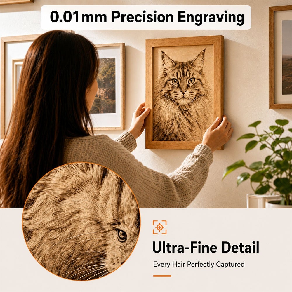 A framed cat portrait engraving