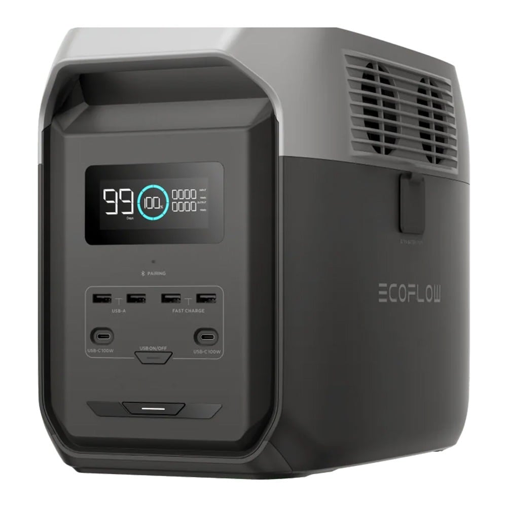 Front view with the screen and USB ports