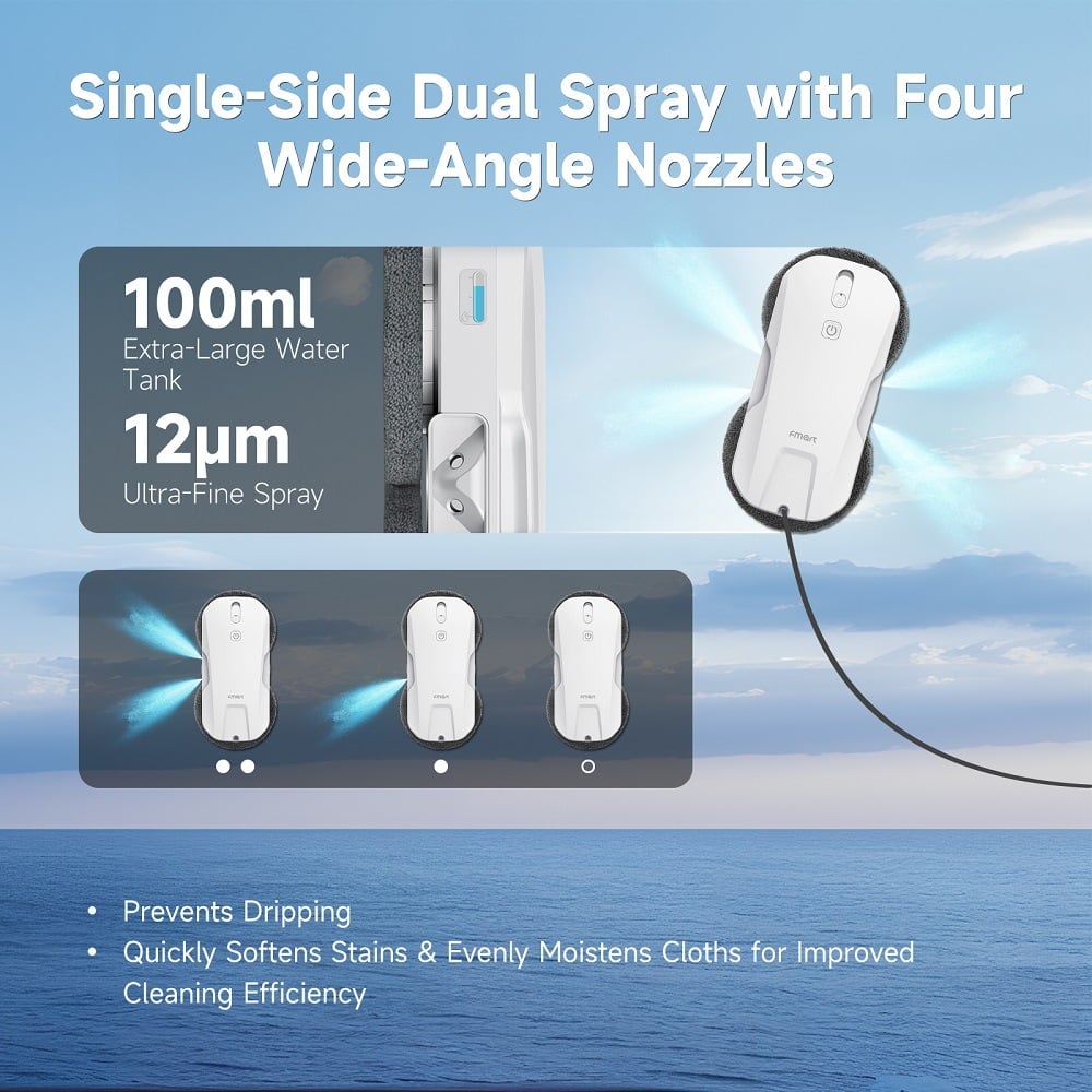 Dual spray on one side and the 100 ml tank