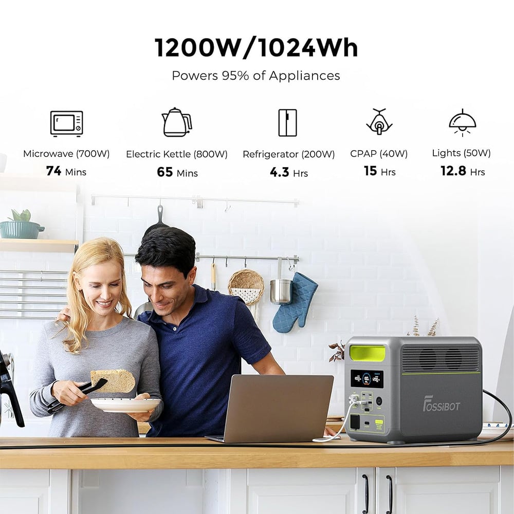 Powering a laptop and appliances in a kitchen