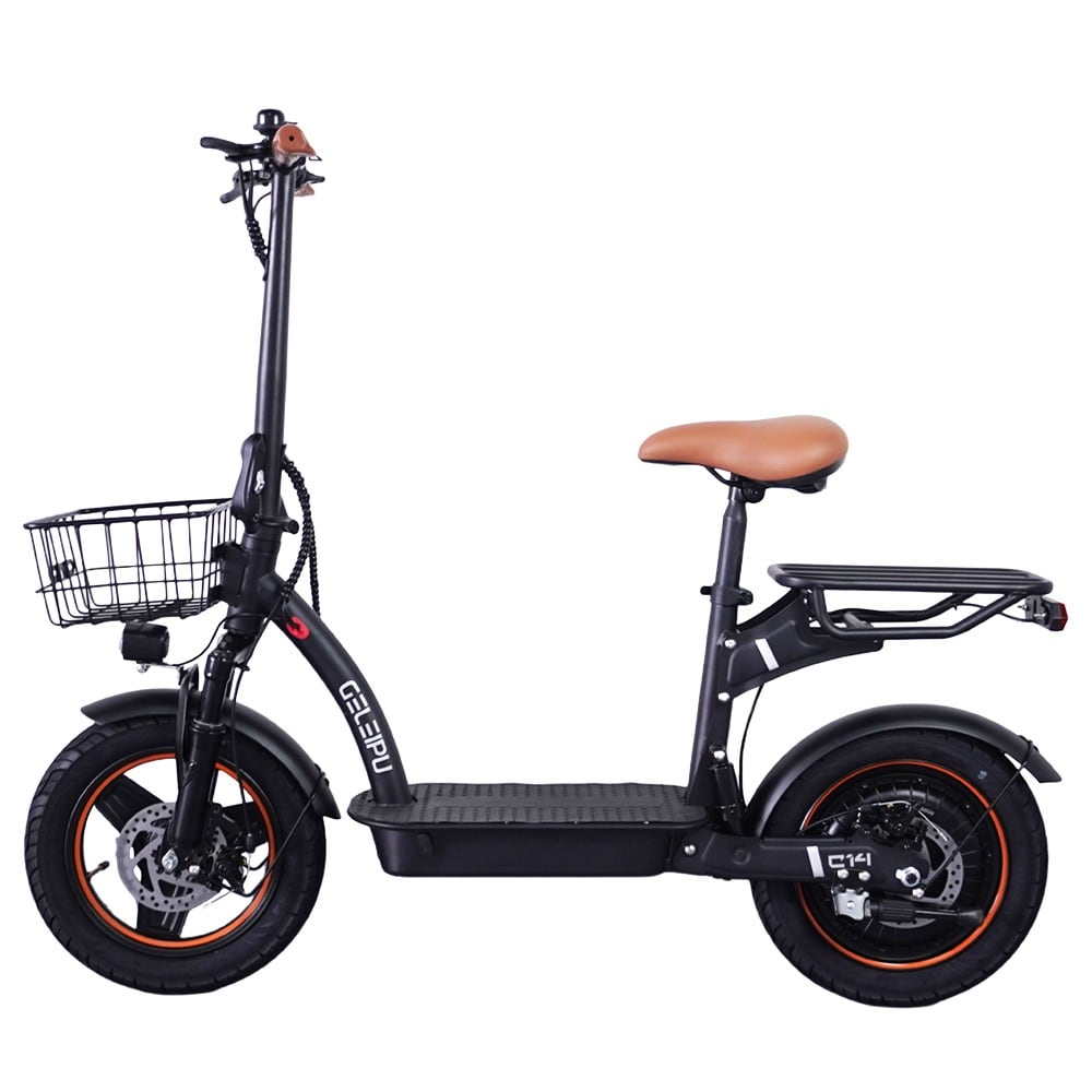 Side view with basket and brown seat