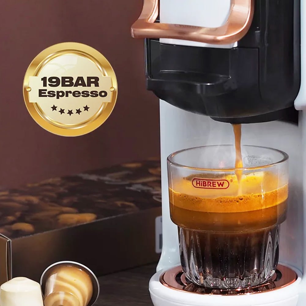 Espresso with crema pouring into a glass