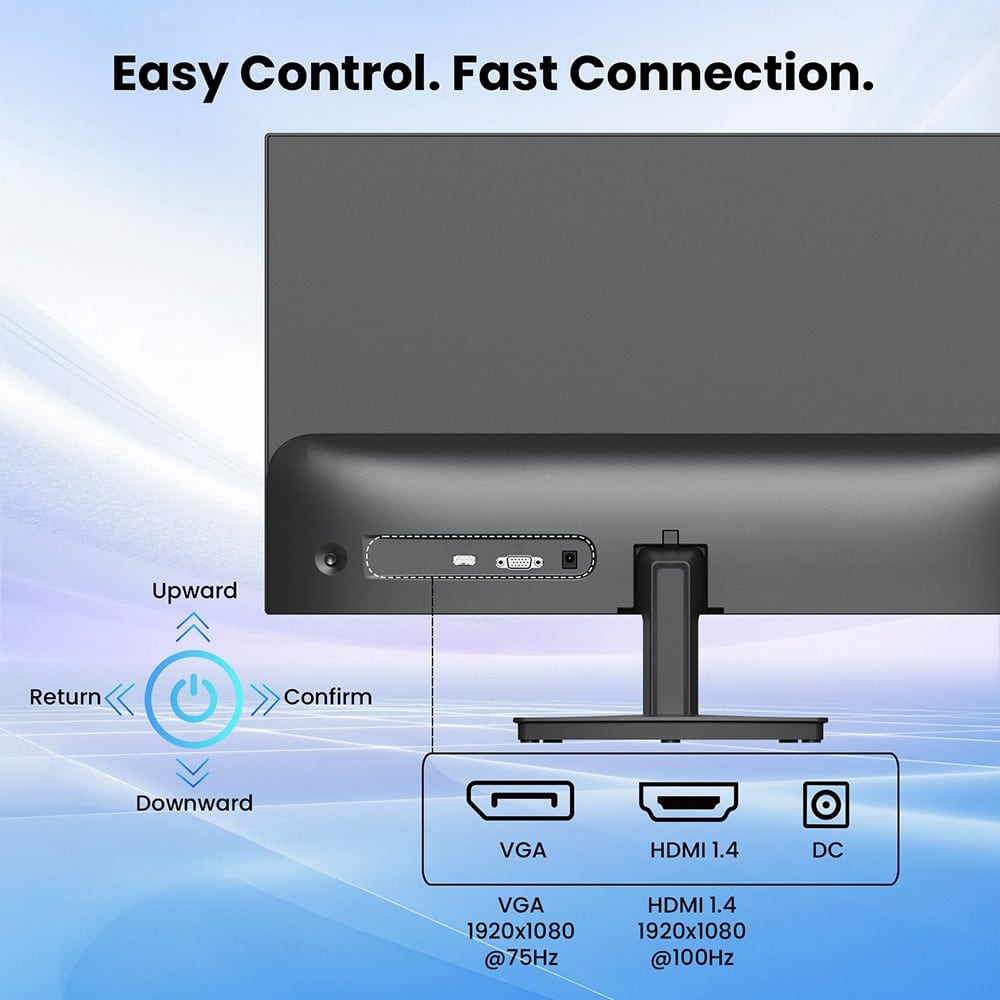 VGA, HDMI and DC ports with the control button