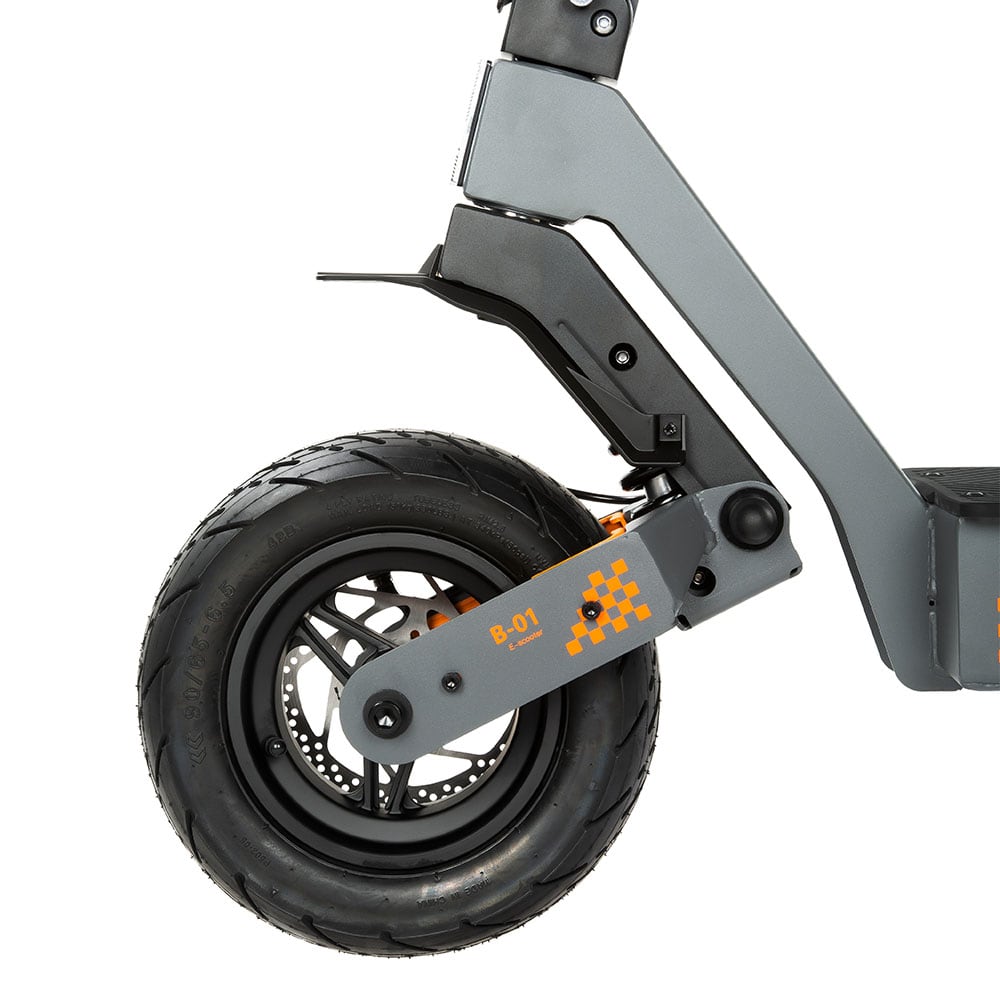 The 11-inch front wheel and suspension